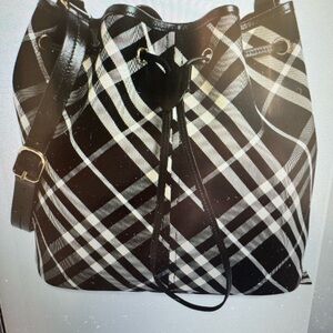 Burberry New Black and Calico, Medium, Check Drawstring Bucket Bag